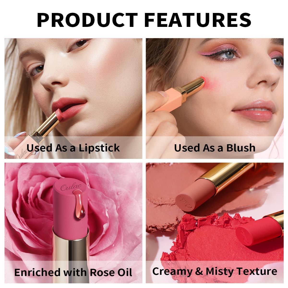 Oulac Oulac Rose Pink Matte Lipstick for Women, Lipstick & Blush Duo,Soft Creamy Satin Finish Lipsticks, Moisturising Formula, Rich Color Lips, Highly Pigmented, Rose Oil, Vegan & Cruelty-Free| 3.6g (Y07)