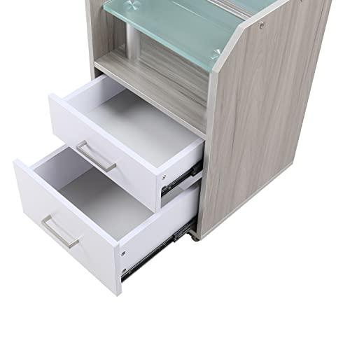 DERMALOGIC Glass Glow Pedicure Trolley Light Wood Cart for Nail Salon Furniture & Equipment