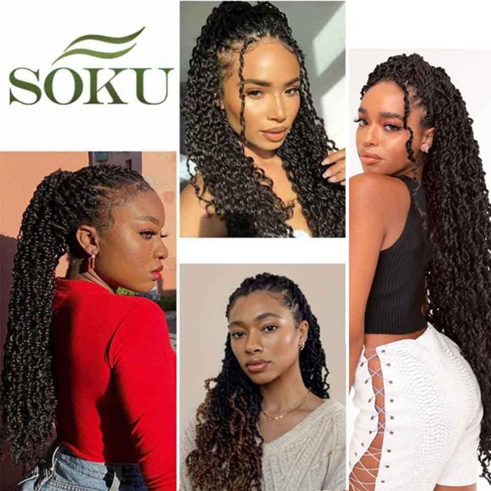 SOKU Boho Passion Twist Crochet Hair 20\" - 5 Packs Black Pre Twisted Mini Majesty Twist Curly Senegalese Dreadlocks Extensions Pre-looped Soft Locs Braids for Women Synthetic