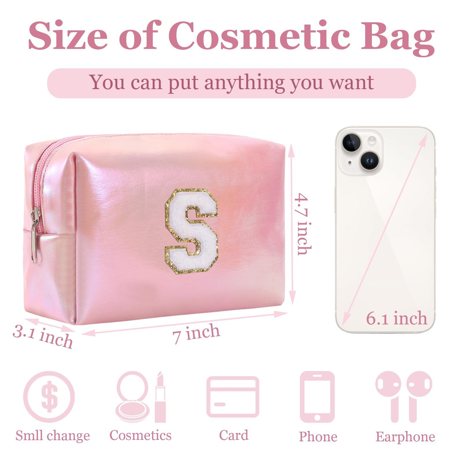 Boletochic Personalized Initial Makeup Bag, Letter Zipper Cosmetic Bag for Womens, Preppy Makeup Bags, Glitter Waterproof Cute Makeup Pouch, Travel Makeup Bags for Mother\'s Day Birthday GiftsLetter S)