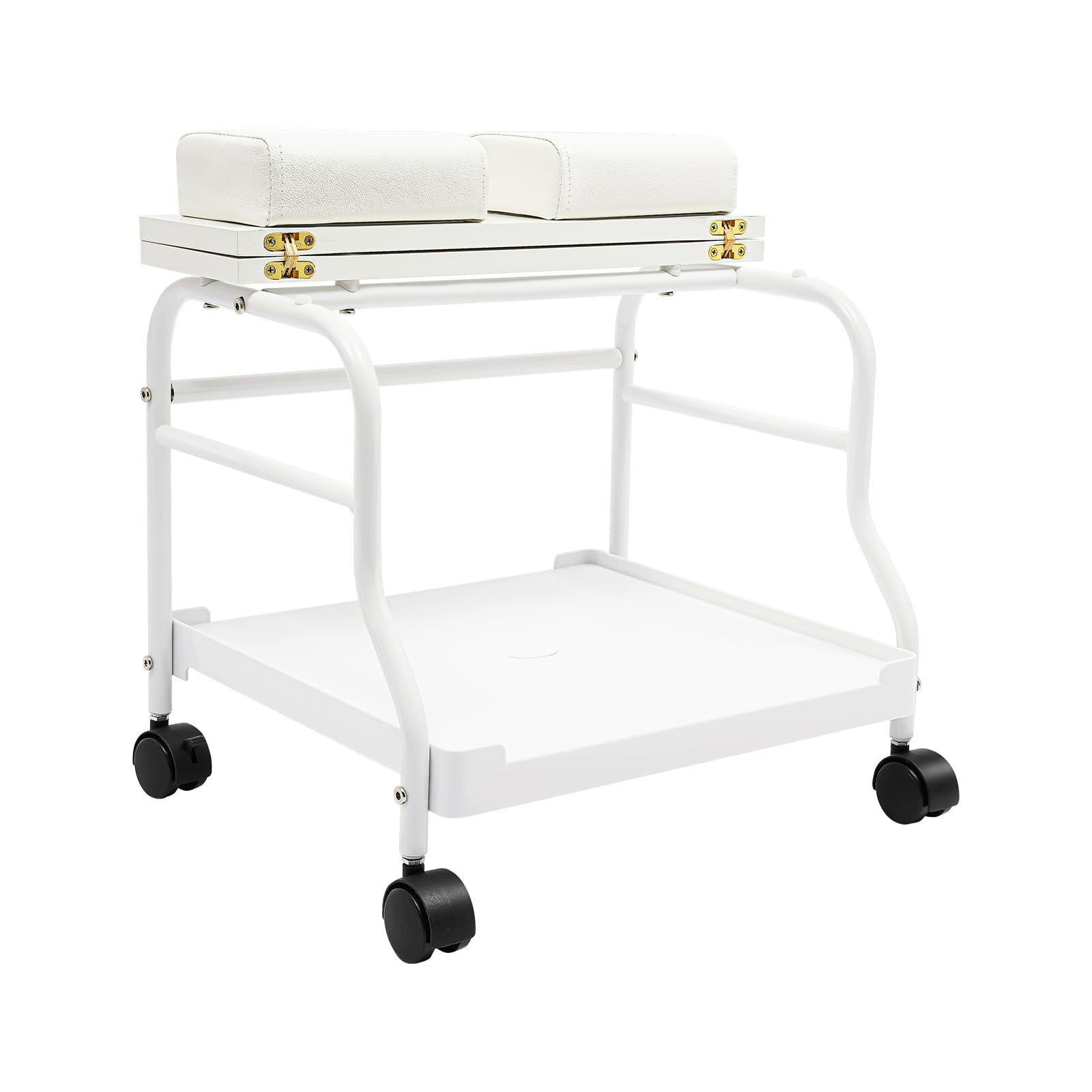 DHBREK DHBREK Pedicure Foot Spa Bath Trolley Cart Portable Esthetician Trolley Cart Beauty Salon Nail Or Foot Bath for Spa Foot Rest Pedicure Massage Manicure Funiture Table 2 Cushion Salon Supplies (White)