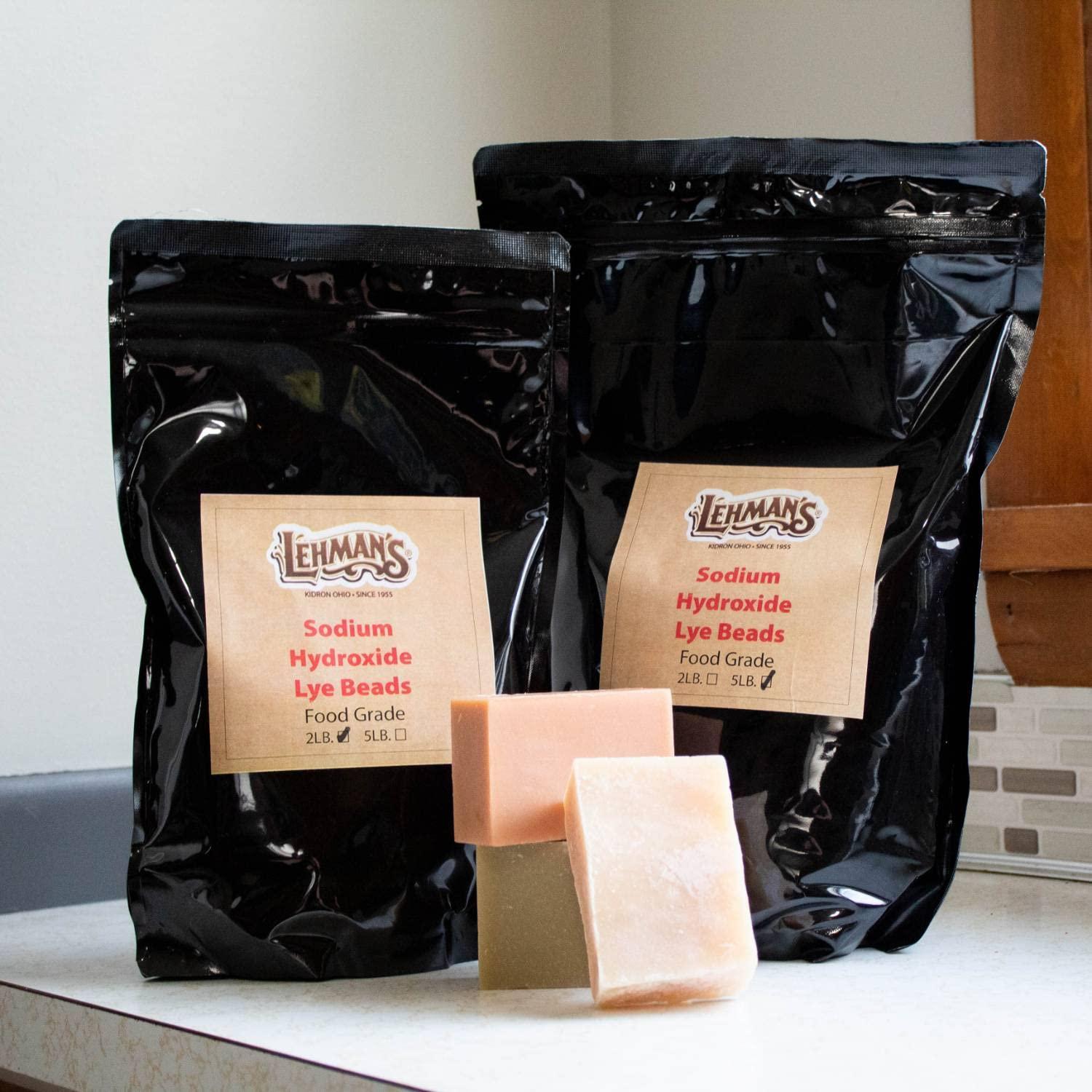 Lehman\'s Lehman\'s Sodium Hydroxide for Soapmaking, 2 Pound Resealable Bag of Lye Beads, NaOH, Do It Yourself Natural Bar Soap