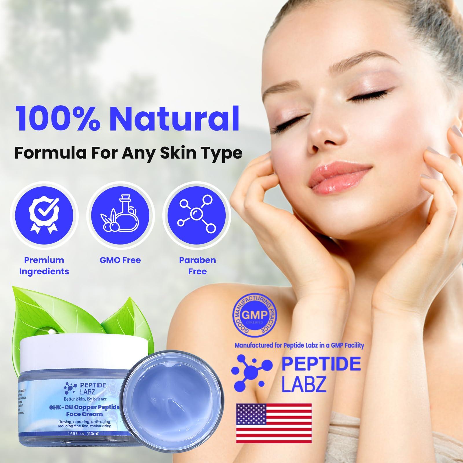 PeptideLabz Copper Peptide GHK-Cu Face Cream Anti Wrinkle 1.7 fl oz Anti Aging, Repair, and Firming Daily Face Cream