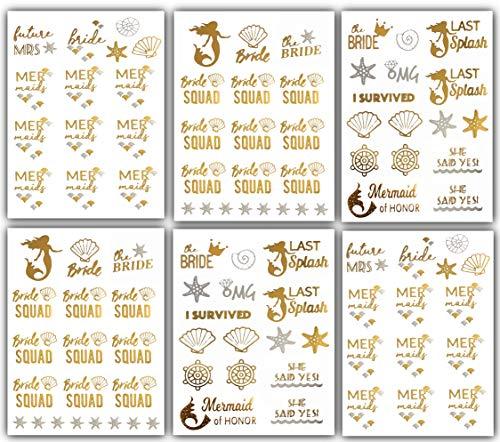 Bachelorettesy Bachelorettesy Wedding Temporary Tattoos 6 Sheets Bride Bachelorette Stickers 100+ Metallic Gold Tattoos for Bridal Party, Bachelorette Trip, Bridal Shower Party Decorations, Party Favors (Jewel)