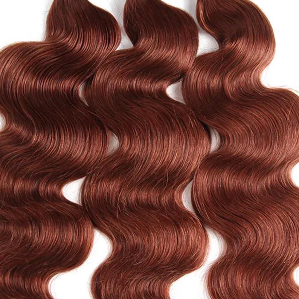 Fridnae Color 33 Bundles Human Hair Reddish Brown Body Wave Human Hair Bundles Copper Red Bundles Human Hair 3 Bundles 8 10 12 Inch Brown Body Wave Bundles Human Hair