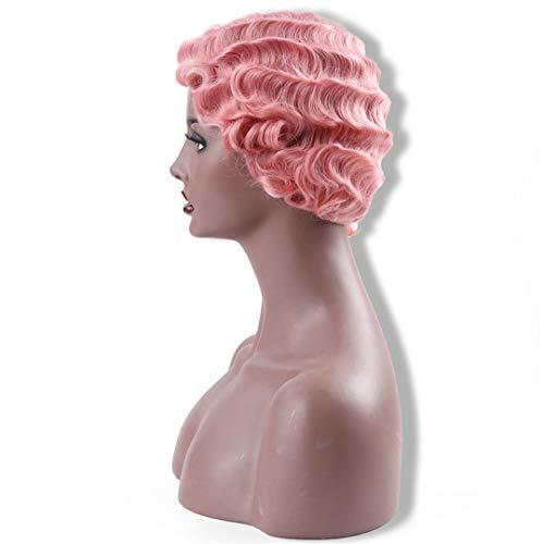 SSJFZM Short Curly Pink Wigs For Women Heat Resistant Synthetic Pixie Cut Wig Costume Cosplay Party Hair Wig #5 6inches