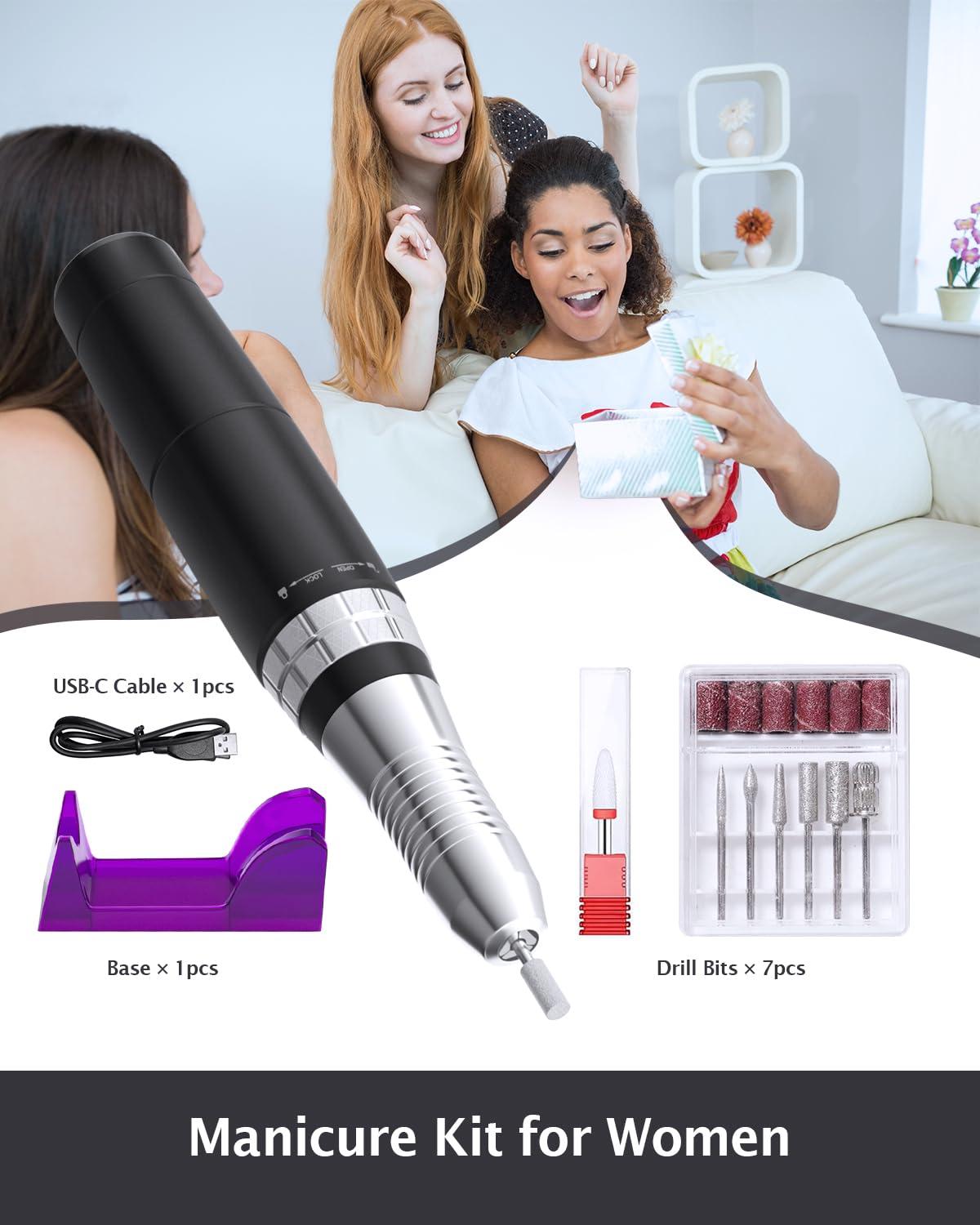 Farocup Professional Electric Nail Drill Kit, Cordless Nail File Machine for Home/Salon Use, 5-Speed Manicure Pedicure Tools with LED Light, Quiet Nail Grinder for Acrylic/Gel/Thick Toenails