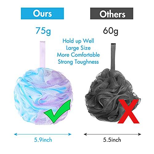 SYHZC UPMSX SYHZC Bath Sponge Loofah 75g/PCS Soft Shower Sponge Extra Large Mesh Poufs Body Scrubber Exfoliating Shower Puff for Women and Men, Set of 4, Flower Color (Green-Purple-Large)