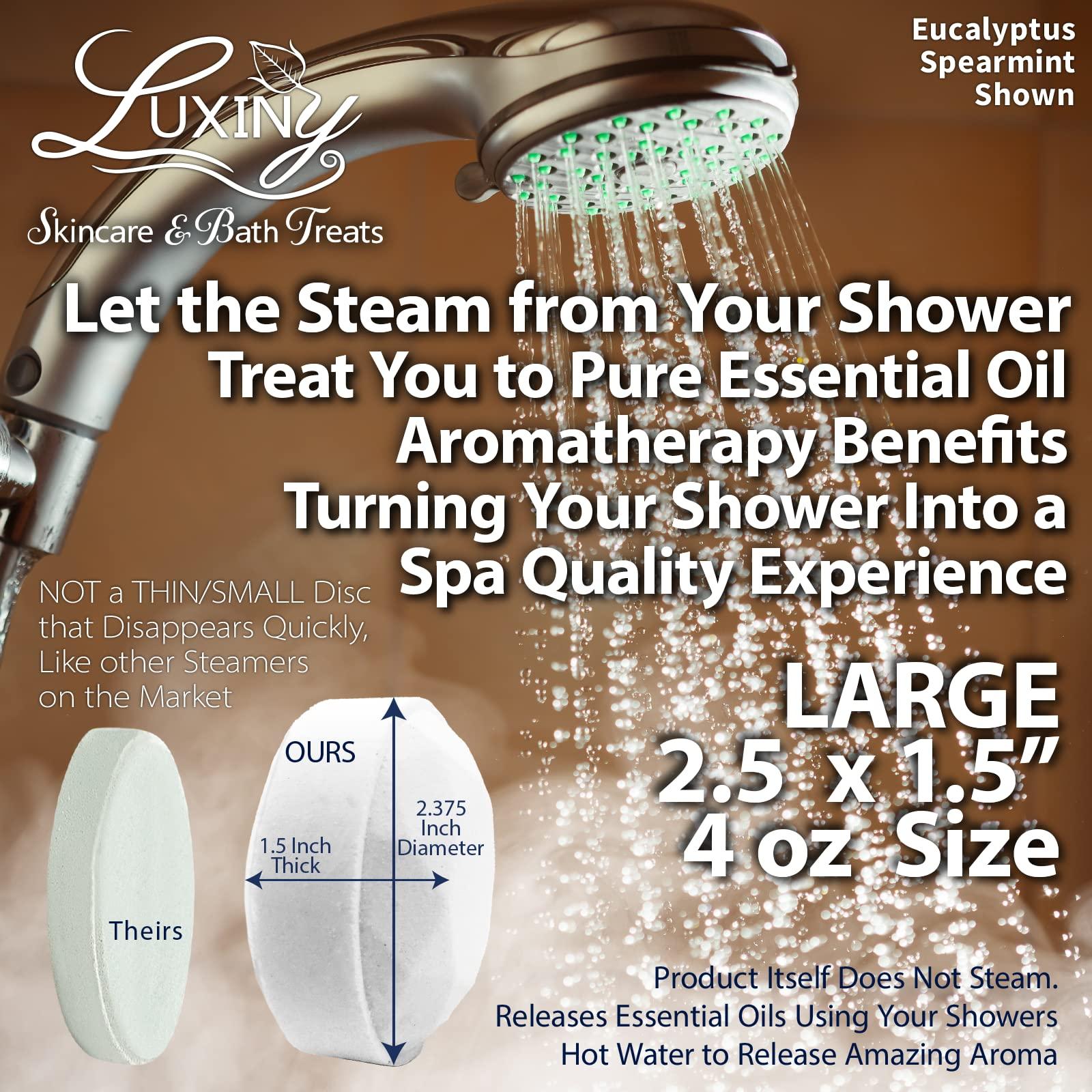 Luxiny Eucalyptus Shower Steamer Aromatherapy in Your Shower, American Made by Luxiny, Shower Bomb Tablets Melt to Release a Vapor for Natural Stress Relief - Pack of 4 XL Steamers (Eucalyptus Spearmint)