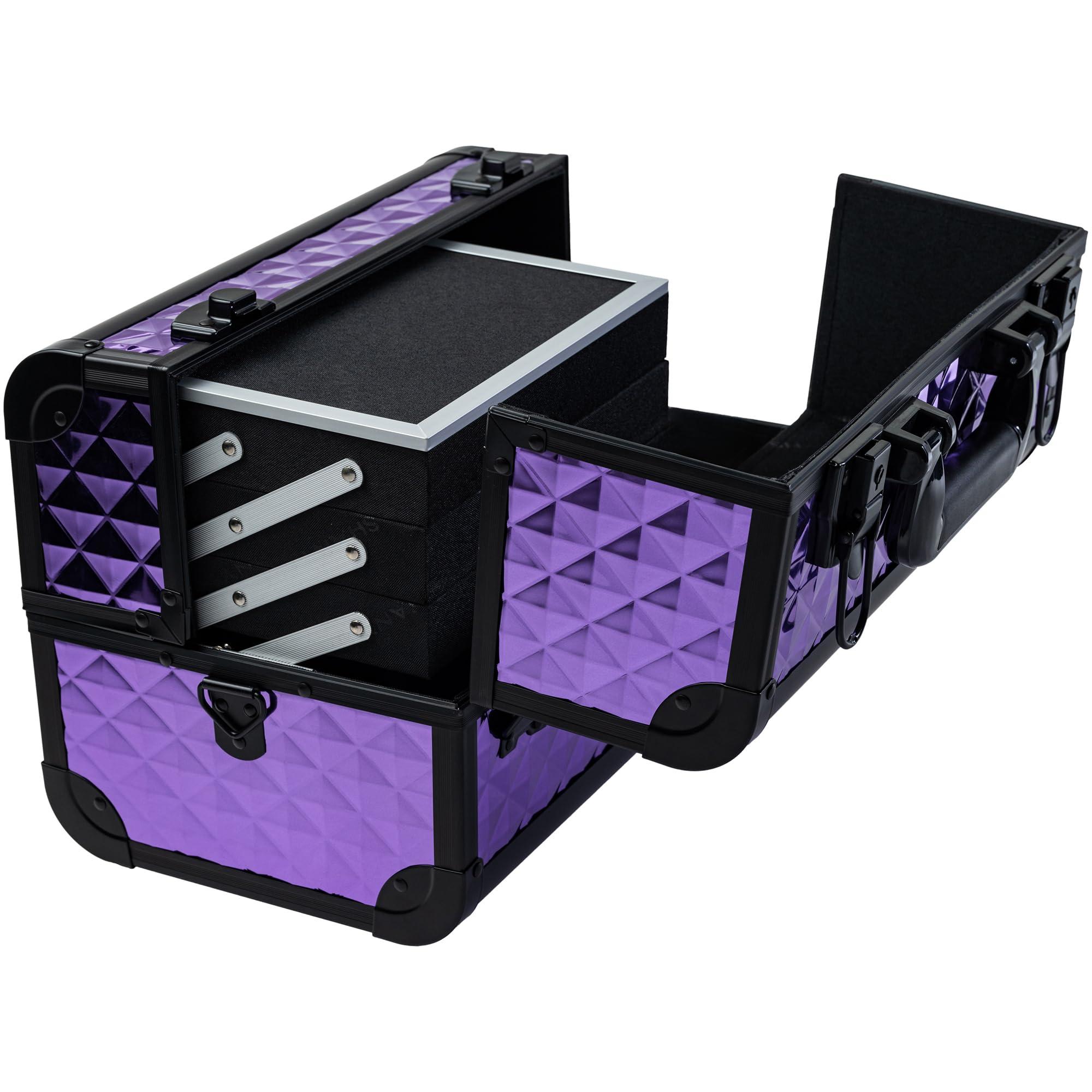 SHANY SHANY Premier Fantasy Professional Makeup Train Case Cosmetic Box Portable Makeup Case Organizer Jewelry storage with Locks, 3 Trays,Makeup Brush Holder and Cosmetics Mirror - Amethyst