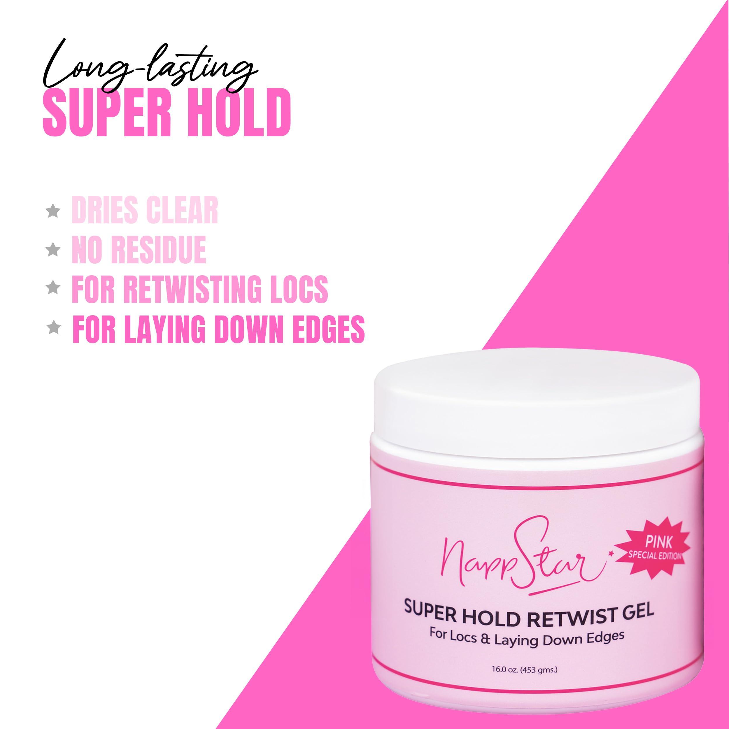 Nappstar NappStar Super Hold Retwist Gel in Pink, Strong Hold for Locs and Edges, Non-Flaking, 16 Fl Oz