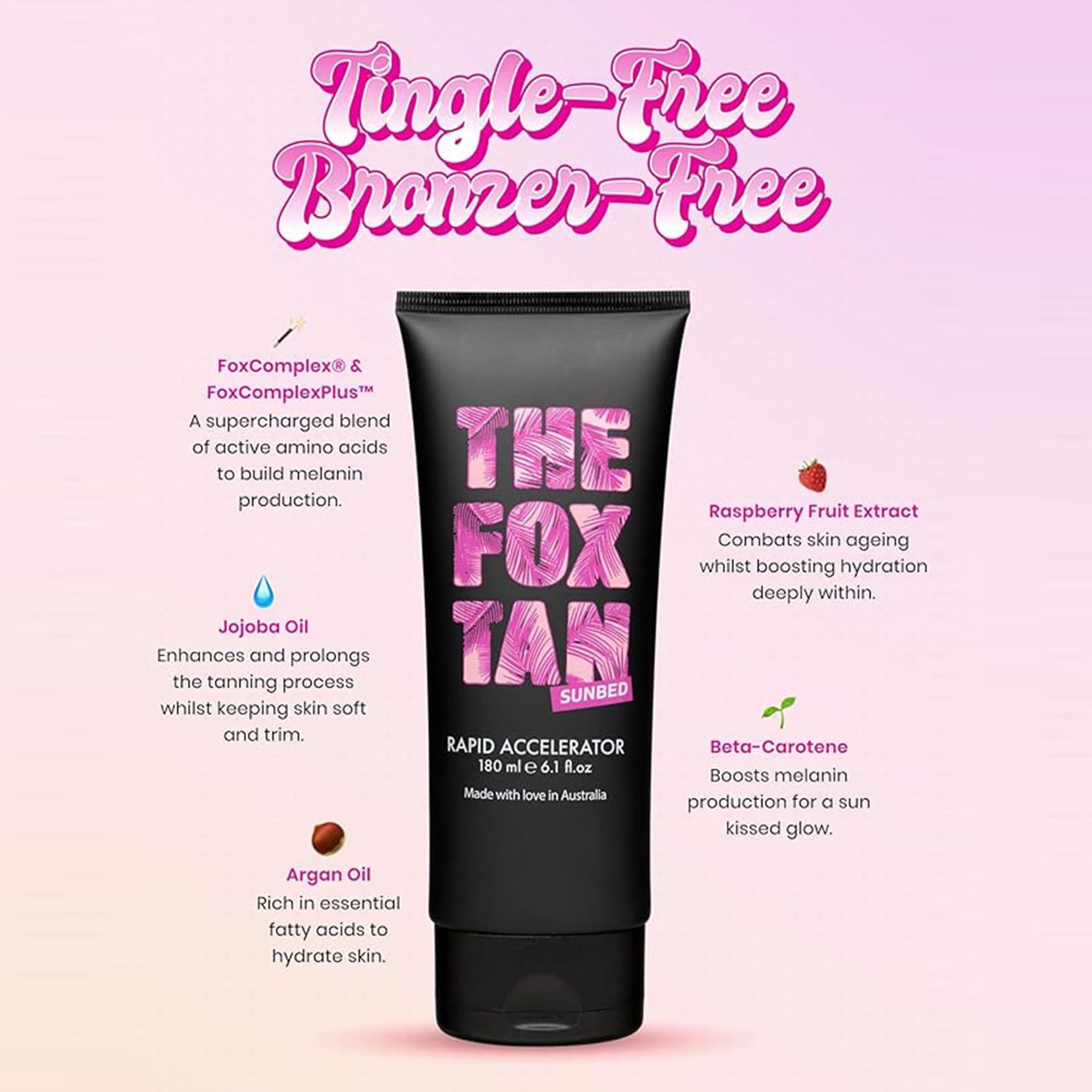 THE FOX TAN The Fox Tan Rapid Accelerator, Accelerator Lotion For Sunbed Tanning, Creates Darker, Faster & Long-Lasting Tans, Vegan & Cruelty-Free, 180mL