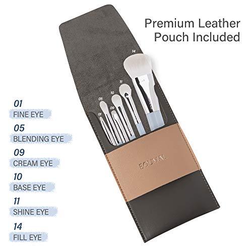 EQUMAL [EQUMAL] Makeup brush set 6pcs with Soft Synthetic hair, Comfortable handle, Eye shadows Face brush Kit, 01 HANDY QUICK COLLECTION (Premium Leather Pouch included)