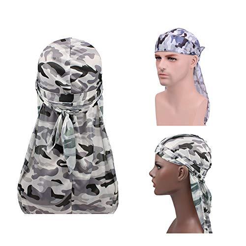 DIY Military Premium Blue Camo Silky Durag 360 Waves Long Tail Doo Rag Cap for Men Women Waves (Set3)