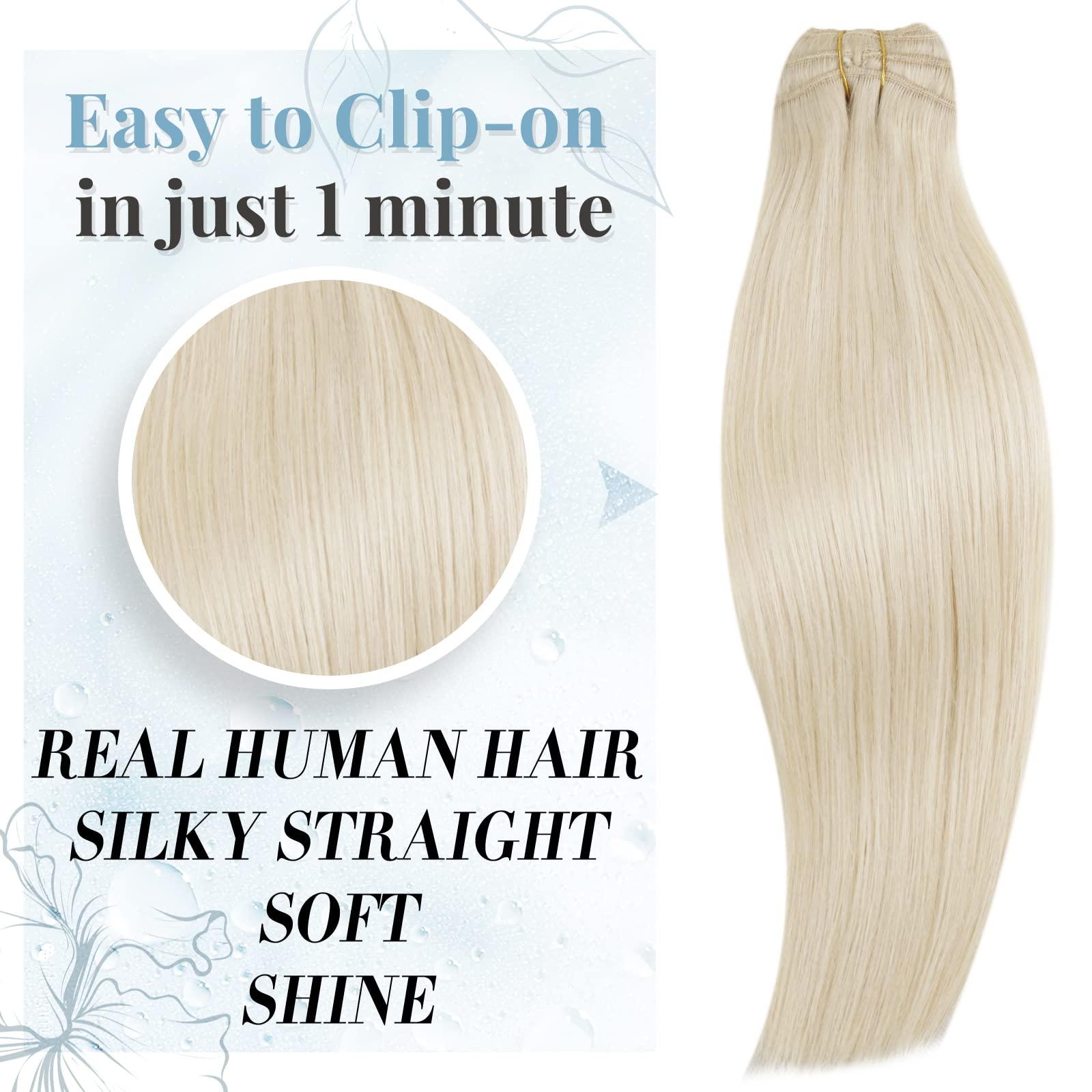 RUNATURE RUNATURE Blonde Clip in Hair Extensions Real Human Hair #800 White Blonde and #60 Platinum Blonde 10 Inch 80g