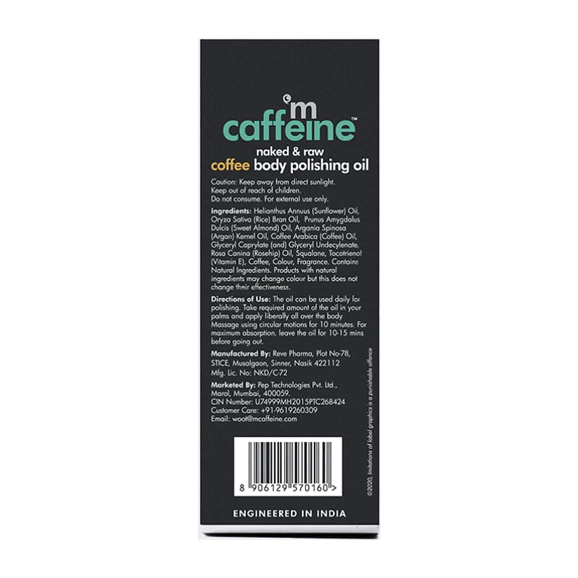 mCaffeine mCaffeine Coffee Body Polishing Oil (100ml) for Reducing Stretch Marks and Cellulite | With Olive Oil and Vitamin E for a Soft and Moisturized Skin | Natural and Vegan Oil for Daily-Use