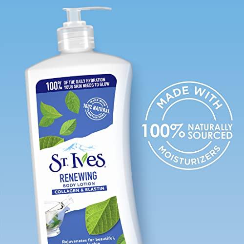 St. Ives St. Ives Renewing Hand & Body Lotion for Women with Pump, Daily Moisturizer Collagen Elastin for Dry Skin, Made with 100% Natural Moisturizers, 21 fl oz, 4 Pack