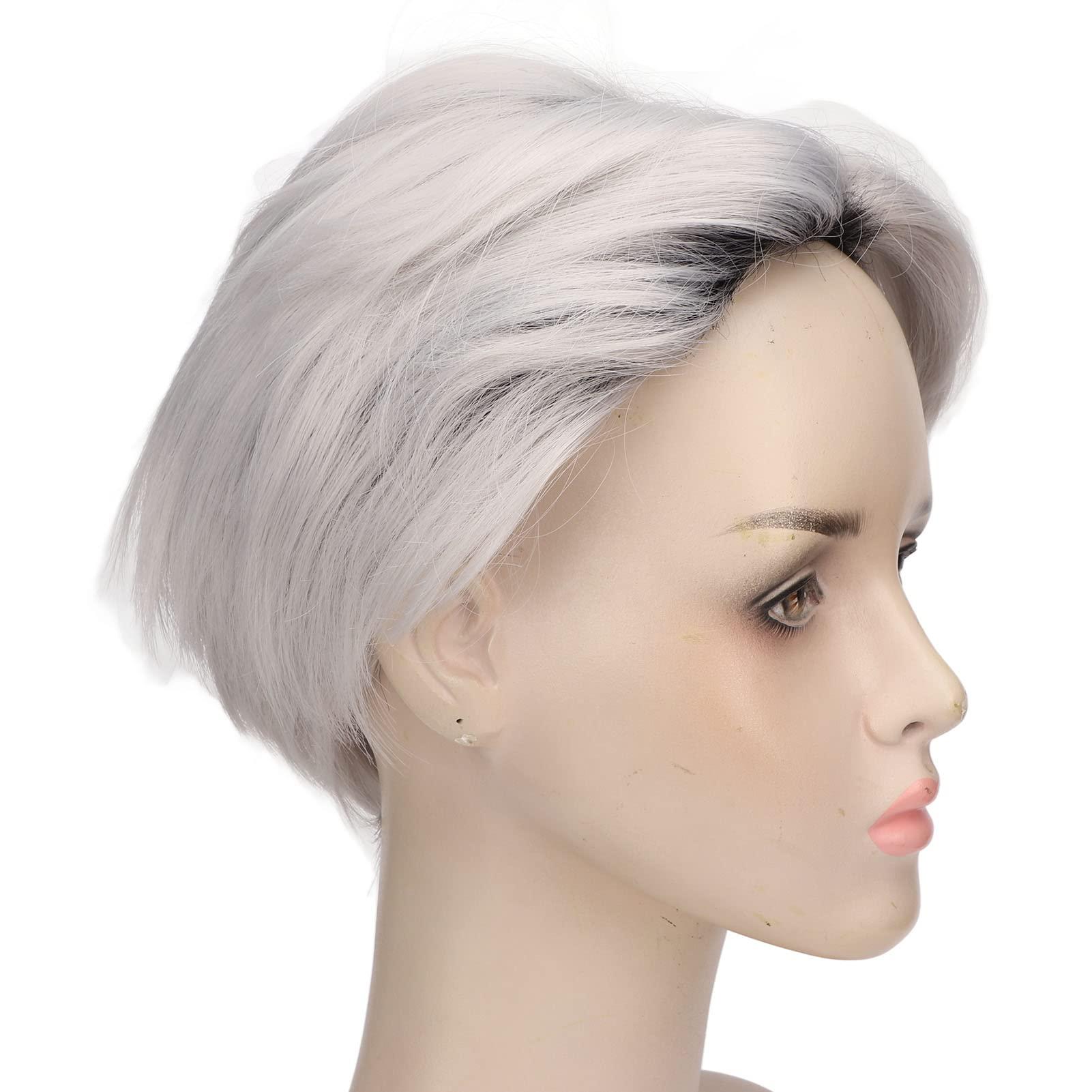 FILFEEL FILFEEL Silver Gray Men Wig, Fashion Short Curly Gray Gloomy Flaxen Men Wigs Looking Synthetic Hair Wig