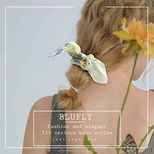 Blufly Blufly Ribbon Hair Scrunchies Rabbit Bunny Ear Bow Bowknot Scrunchies Bobbles Elastic Printed Flower Short Headband Ponytail Holders Vintage Head Tie for Women and Girls (Pack of 4) (B)