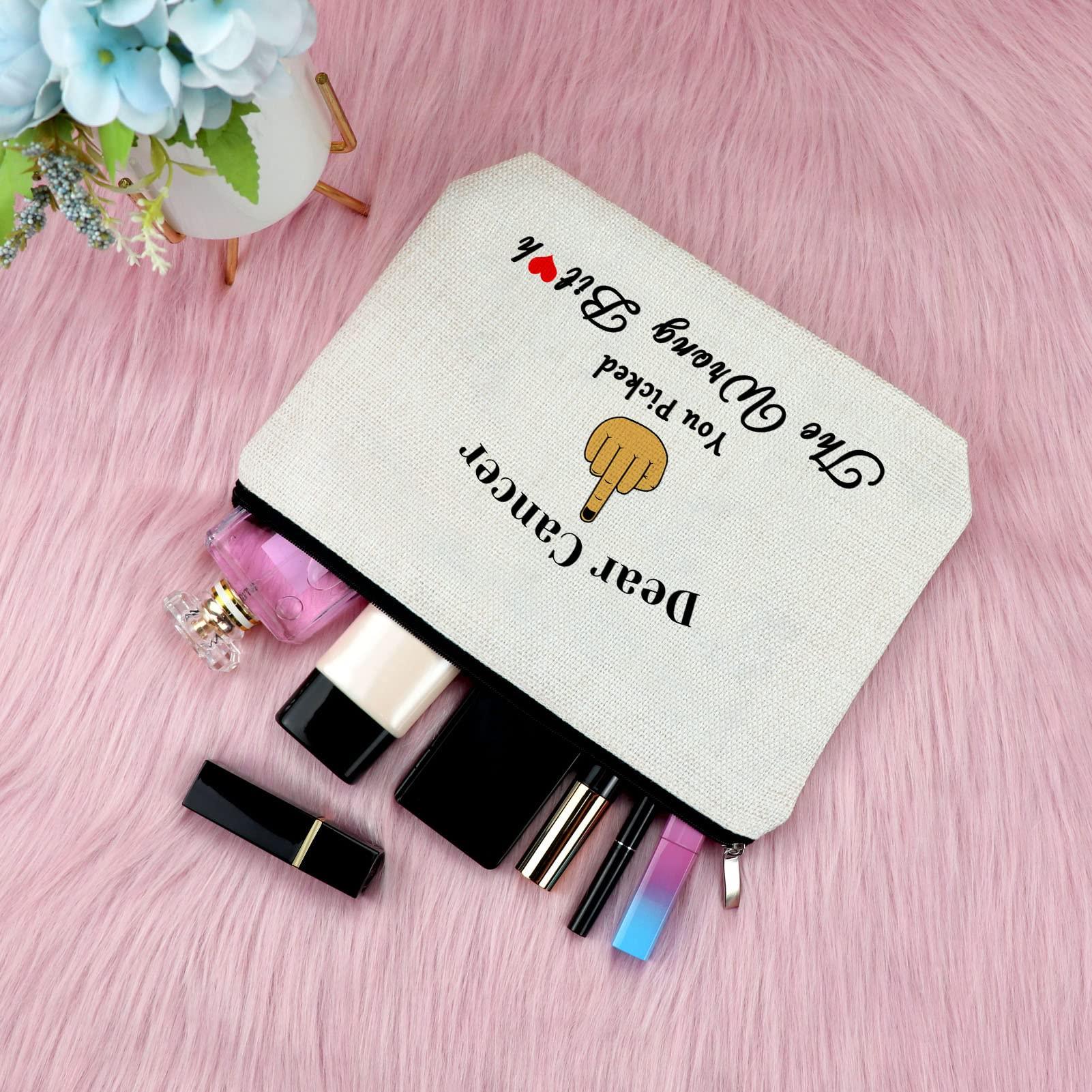 Sfodiary Cancer Awareness Gift for Women Makeup Bag Cancer Fighter Survivor Gift Cancer Gift for Chemo Patient Chemotherapy Gift for Women Recovery Gift Christmas Inspirational Gift Travel Cosmetic Bag