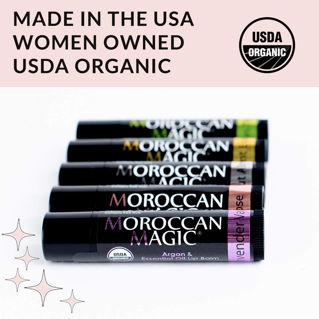 Moroccan Magic Organic Moroccan Magic Lip Balm 3 Pack | Original Unscented Lip Balm Set | Chapsticks for Dry Lips | Made with Natural Argan, Essential Oils Lip Moisturizer and Vitamin E | Smooth Application