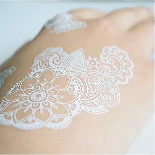 AWLEE Henna Temporary Tattoo Stickers for Women White Lace Indian Mehndi Wedding Sexy Body Waterproof for Maverick Women Teens Girls (8 Sheets White)