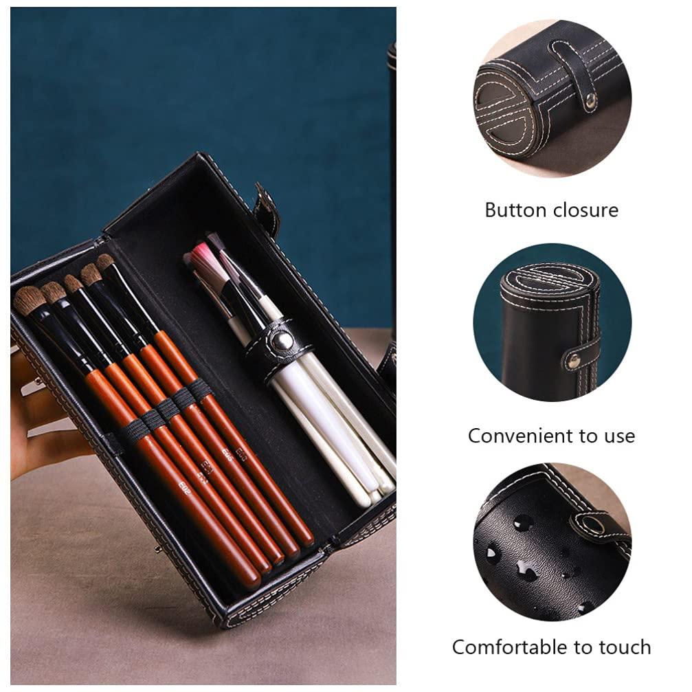 HEALLILY Makeup Storage Organizer Box Makeup Brush Rolling Case Makeup Brush Bag Holder Cosmetic Bag Organizer Travel Portable Cosmetics Case Black Travel Toiletry Bag