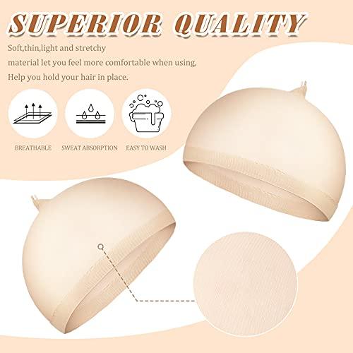 Waydress 100 Pieces Wig Cap Elastic Medium Nylon Stocking Caps Stretchy Stocking Wig Caps Secure Your Hair, Lightweight, Breathable (Beige)