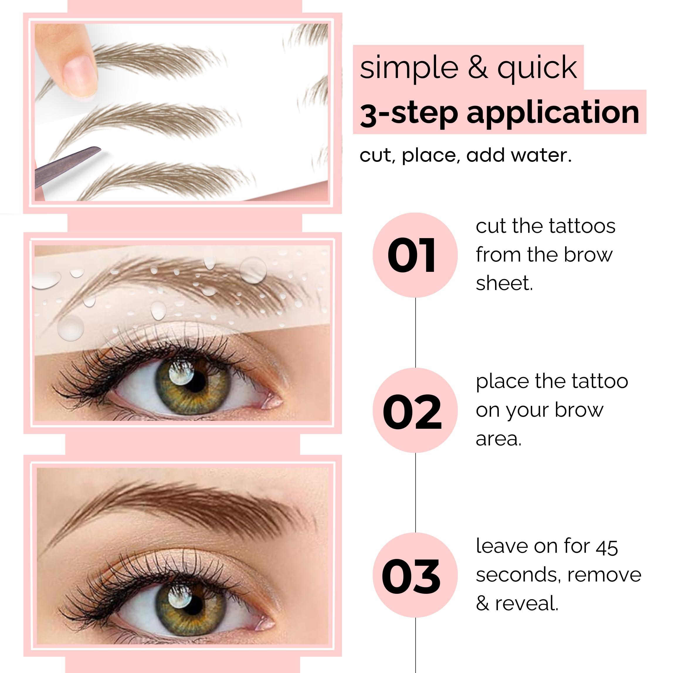 Brows by Bossy 5 Pack Temporary Eyebrow Tattoos Waterproof Eyebrow Stickers, False Tattoos Hair Like Peel Off Instant Transfer Brows For Women And Men | Natural Strokes, Shaping (tapered, medium brown)