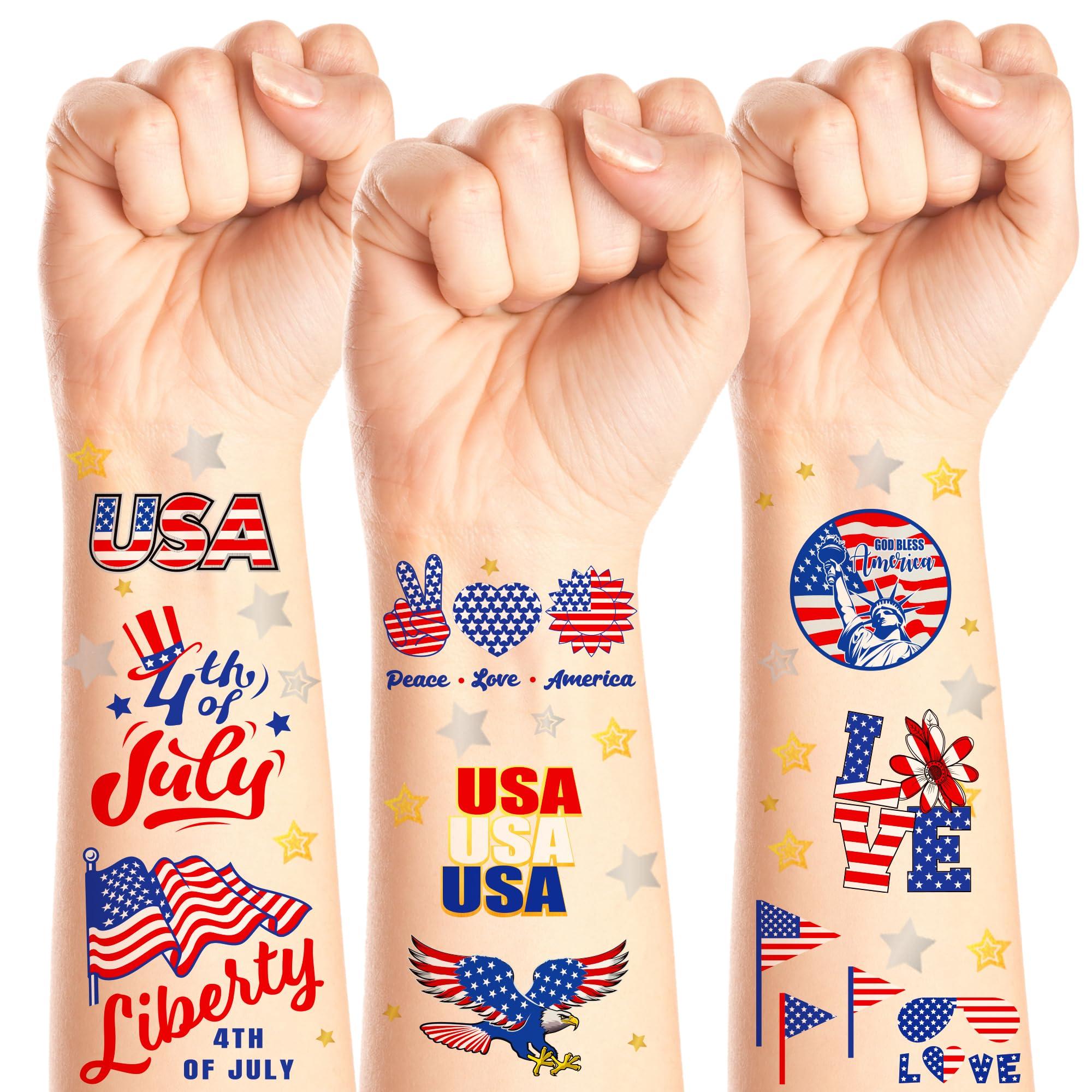 Huskein 188 PCS Veterans Day Temporary Tattoo Set, 4th of July Waterproof Face Body Stickers, Patriotic Parade Accessories, Fourth of July Long Lasting Temporary Tattoo, Party Supplies Thank You Veterans