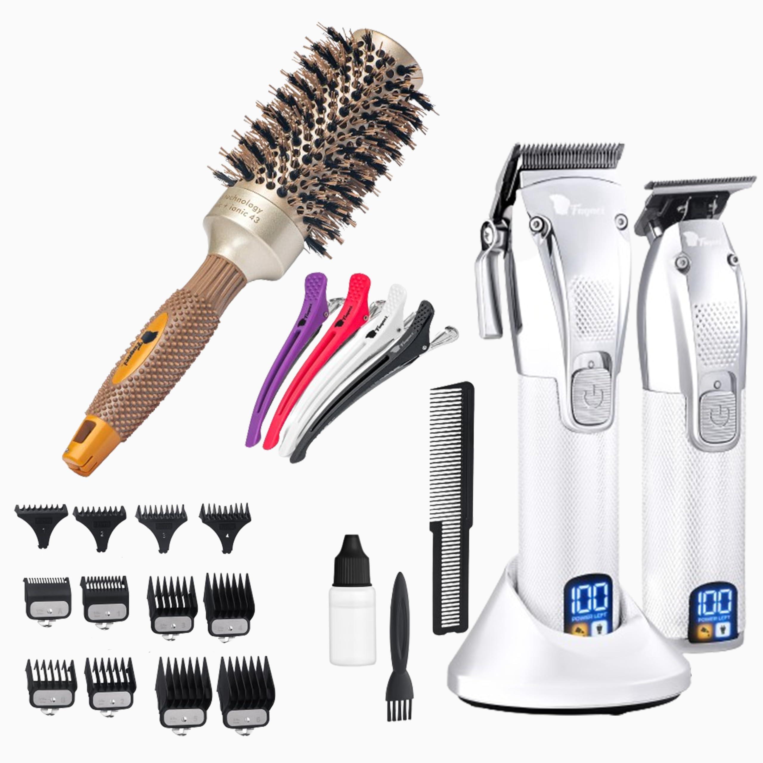 Fagaci Fagaci Hair Clippers for Men and Round Brush for Blow Out Set, Barber Clippers for Hair Cutting, Cordless Hair Clippers and Trimmers Set, Maquina de Cortar Cabello, Round Brush for Blow Drying