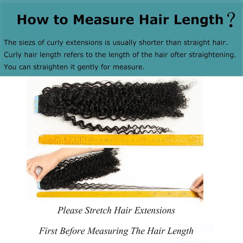 Kiss darling LASHES 14inch Tape in Hair Extensions Natural Black Jerry Curly Human Hair Extensions PU Skin Weft Adhesive Tape ins for Women 100g/40pcs Full Head Natural Black 1b