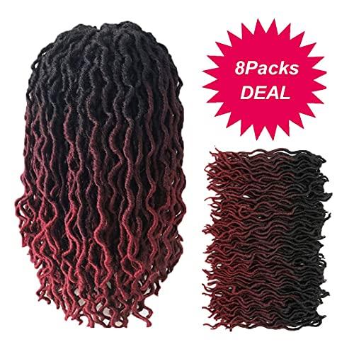 THEMIS HAIR Short Gypsy Locs Crochet Faux Locs 12 Inch Ombre Red Goddess Wavy Faux Locs Crochet Hair Natural Looking Pre-Looped Kanekalon Synthetic Crochet Braids Dreadlocks Hair Extensions (12inch,OT99J530)