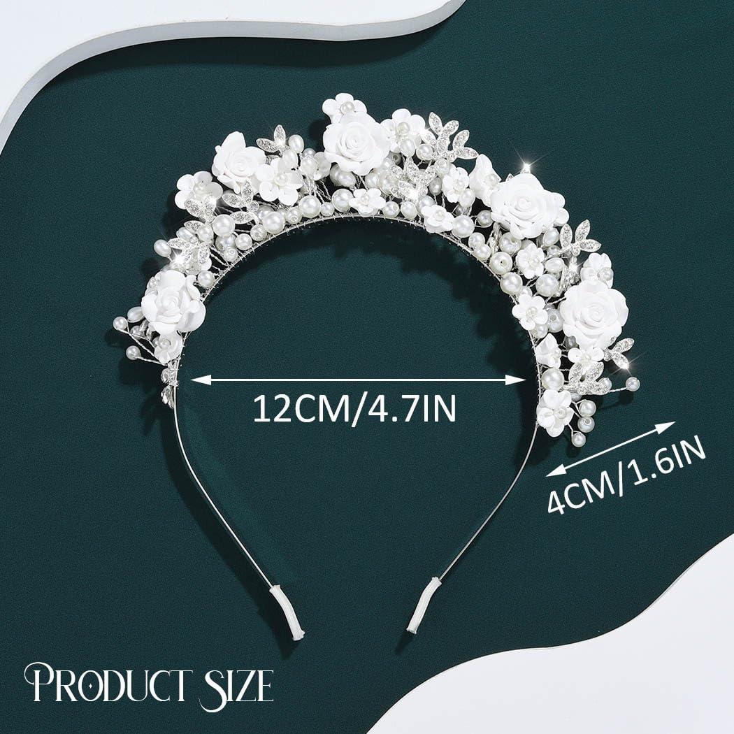 CAKURE CAKURE Flower Wedding Headband Silver Bridal Hair Band Pearl Floral Headpiece Wedding Hair Accessories for Women
