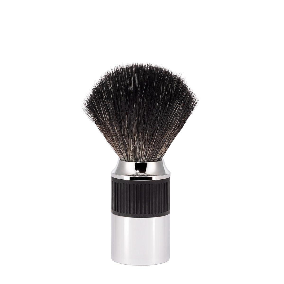 MHLE MHLE NEO shaving brush | Vegan Shave Brush for Shaving soaps and creams | sustainable eco-friendly and reusable | exfoliating shaving brush | chrome with black silicone grip handle