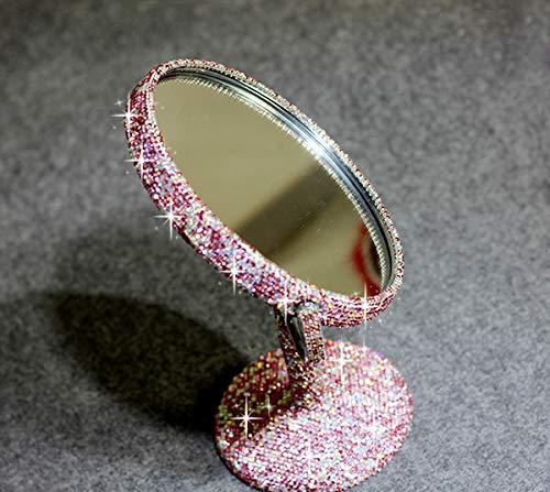 Bestbling Bestbling Bling Rhinestone Portable Magnified Double Sided Swivel Makeup Vanity Mirror, 360°Rotate Makeup Mirror Round Shaped Two-Sided Makeup Mirror (Pink)