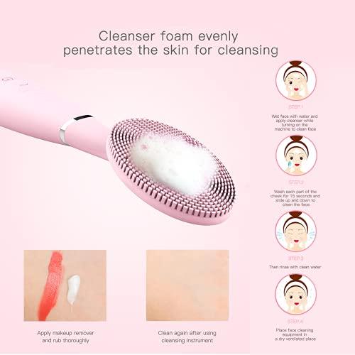 kanuo Sonic Facial Cleansing Brush, 5 Adjustable Speed Waterproof Sonic Vibration Rechargeable Face Cleansing Brush for Deep Cleansing (Blue)