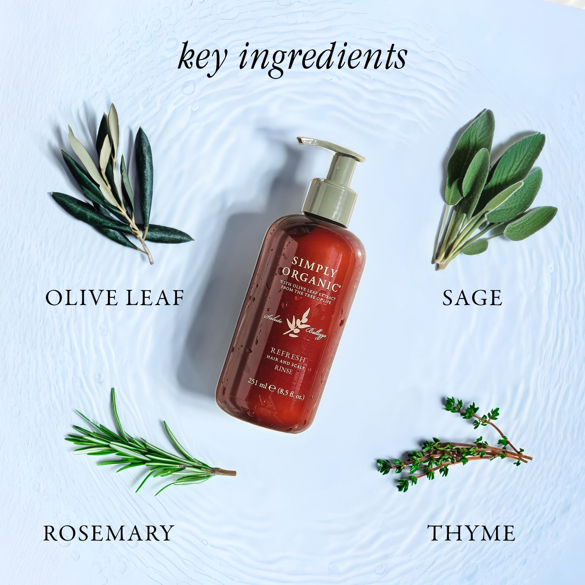 SIMPLY ORGANIC Hair Detox Clarifying Deep Conditioner Scalp Rinse, Made in Italy, All Natural Cruelty Free Hair Care for Women & Men, Rosemary, Sage & Olive Leaf Extract, PUMP NOT INCLUDED, 8.5 fl oz/251ml, REFRESH