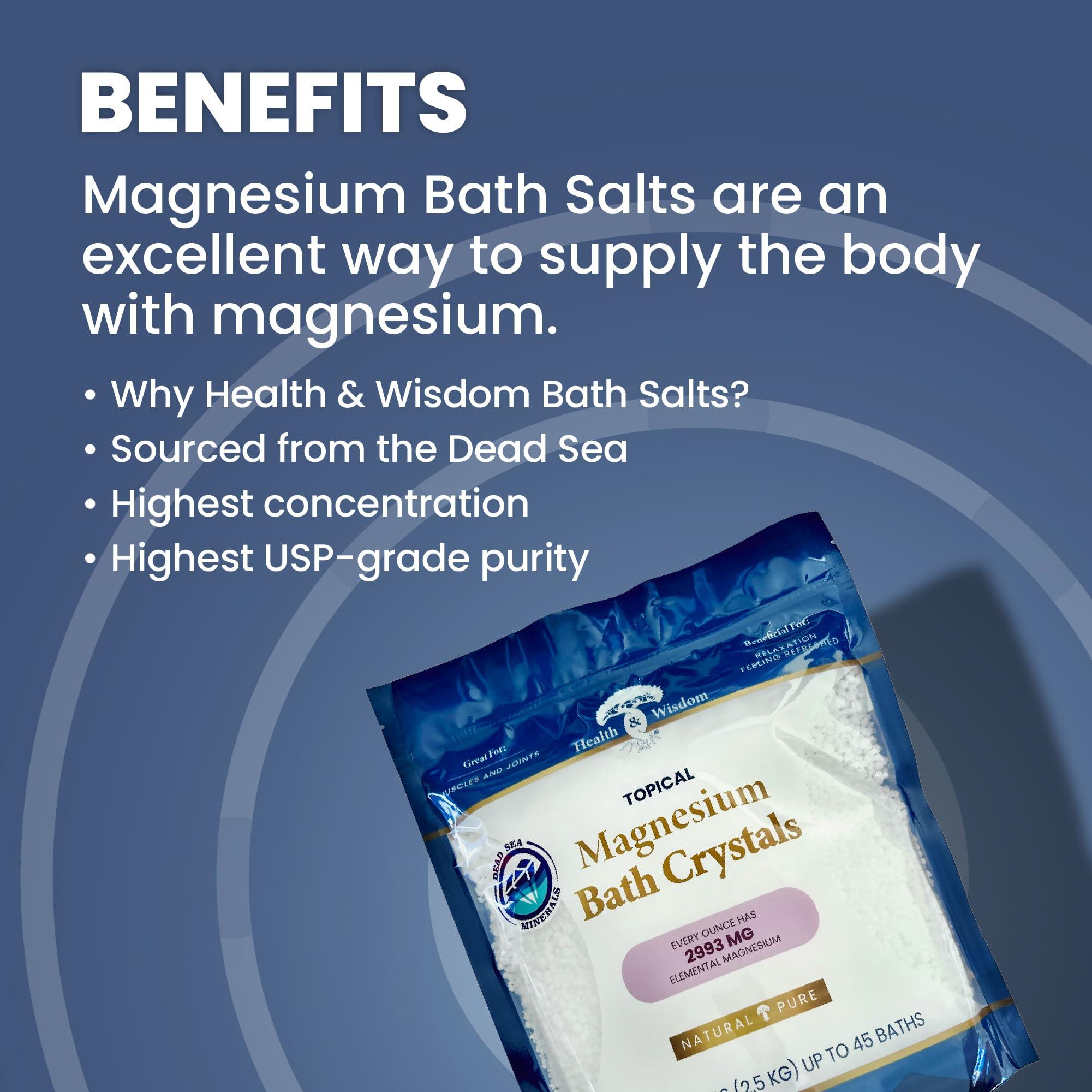 Health and Wisdom Health and Wisdom Magnesium Bath Salt - Magnesium Chloride Flakes for Bath Soak, 4X Epsom Salt Concentration, Unscented Formula, Dead Sea Sourced, Resealable Bag, Zero Additives - 88 Ounces