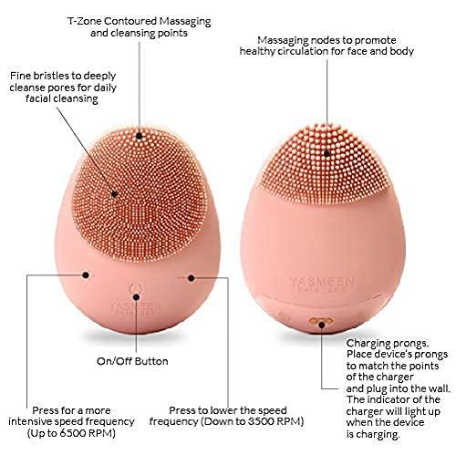 Yasmeen Skincare Co. Sonic Facial Cleansing Brush, Waterproof Electric Face Cleansing Brush Device for Deep Cleaning|Gentle Exfoliating|Massaging,Rechargeable,Yasmeen Skincare Co.