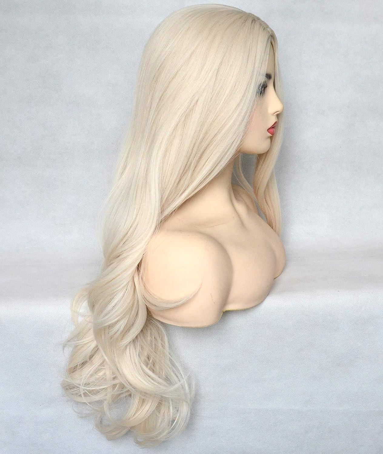 xiweiya xiweiya Long Platinum Blonde Wig Long Body Wave White Blonde Synthetic Loose Wave Heat Resistant Fiber Wigs for Women 26inch
