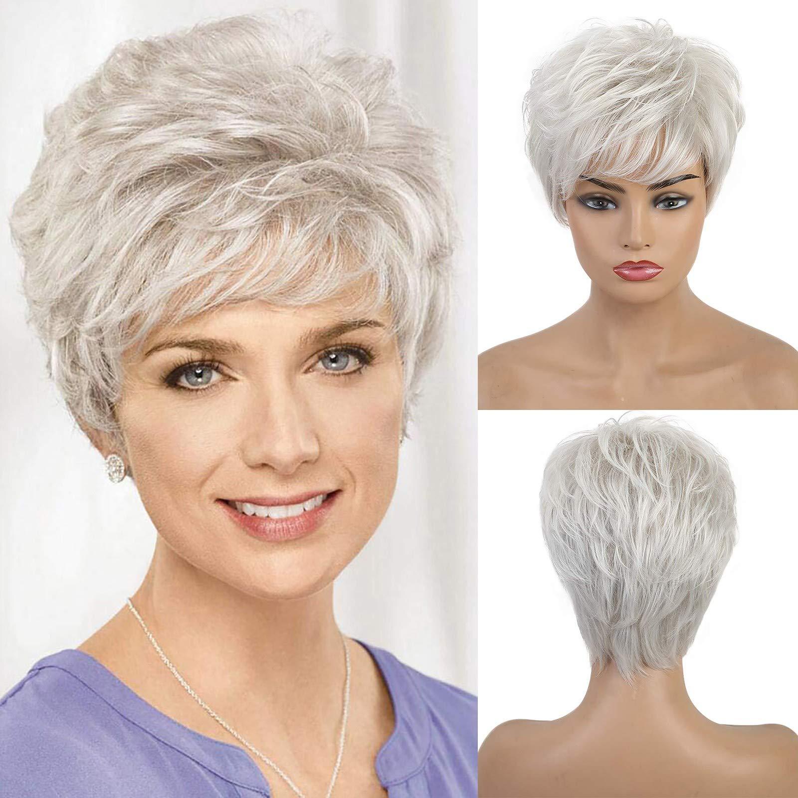 Dempiire Dempiire Hair Wigs For White Women Womens Short Grey Wigs For White Women Short White Wig Wavy Synthetic Wigs Black Wig Party Wigs