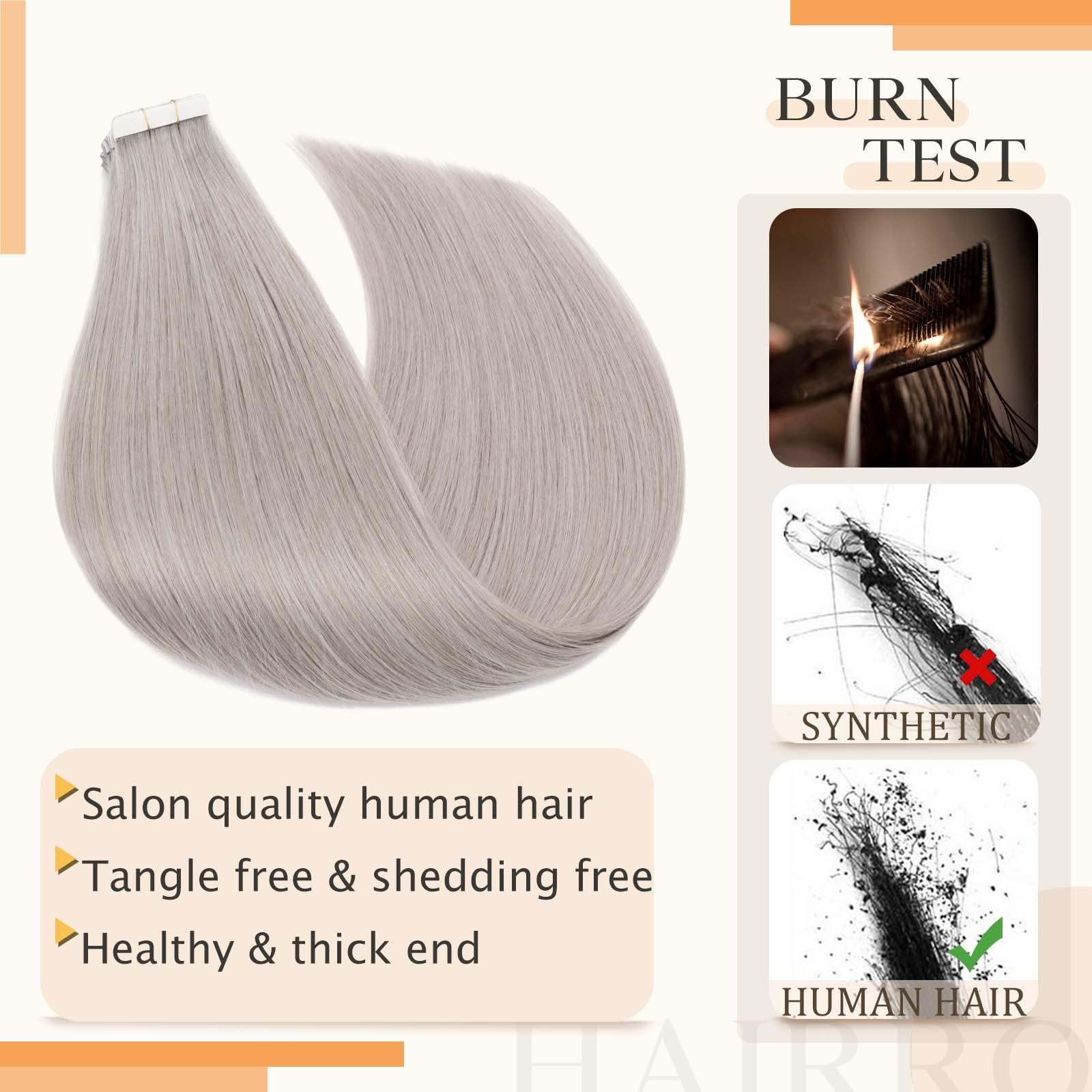 Hairro Hairro Tape In Hair Extensions Human Hair Tape Ins Glue In Skin Weft Rooted Tape On Hair Extensions Seamless Invisible Remy Hair Extensions For Women 14 inch 30g 20pcs #GREY