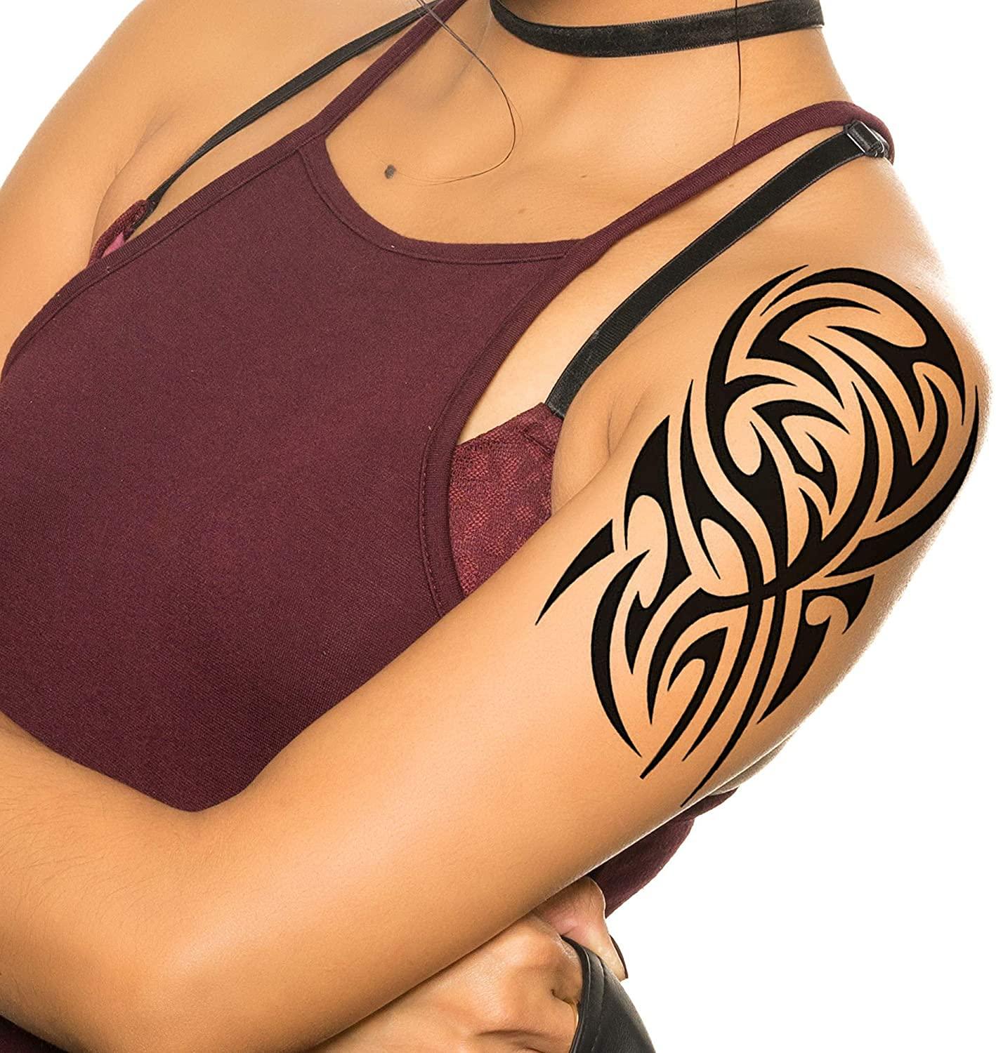 Tatodays Tatodays Temporary tattoo Hawaiian Maori shoulder stick on black Maori tribal body art sticker transfer for arms shoulder Aztec Polynesian Samoan for adult men and women luau fancy dressparty