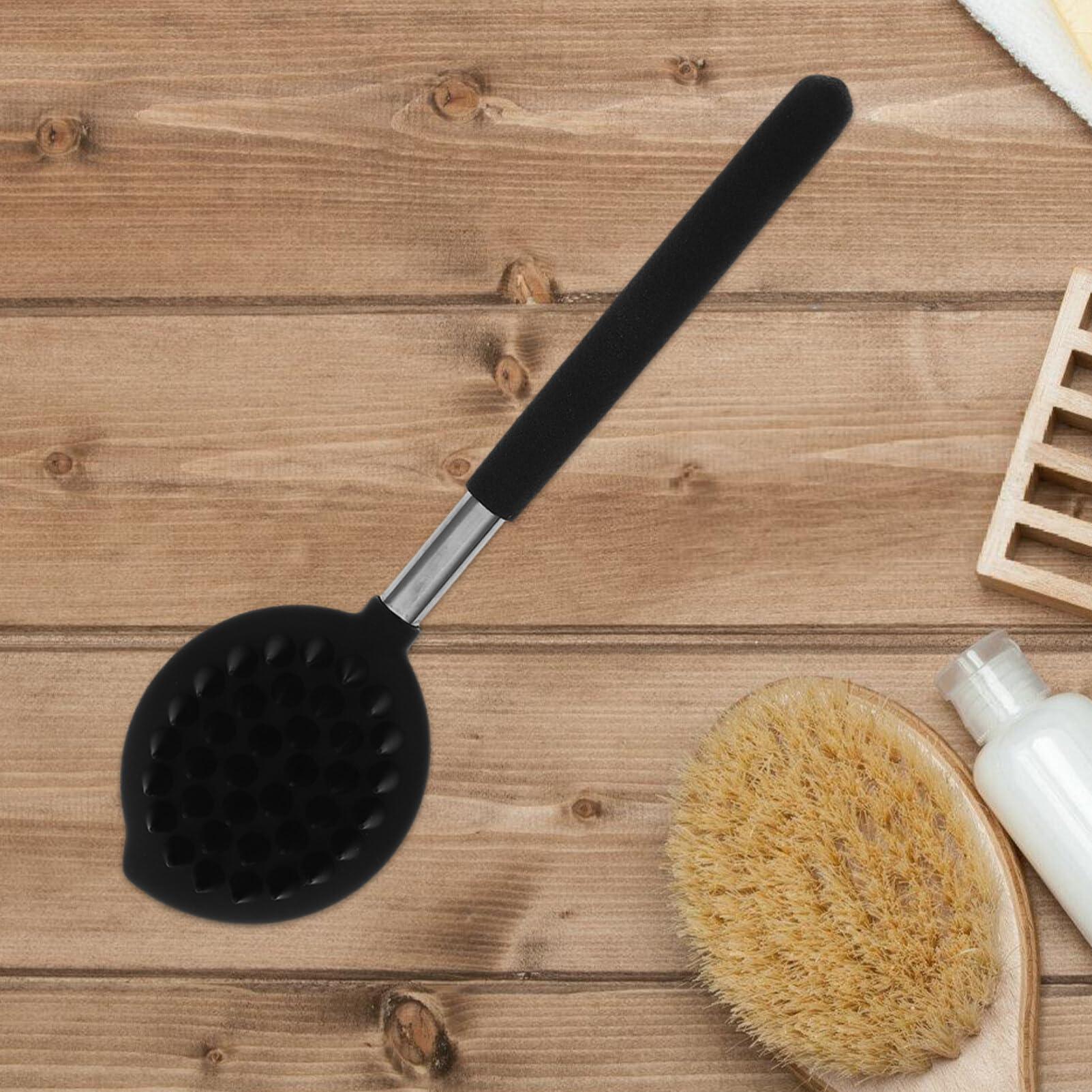 Beavorty Beavorty Exfoliating Body Scrubber Silicone Back Scrubber Retractable Long Handle Bath Body Brush Double Sided Shower Brush Body Exfoliator for Men Women Black Scrubber for Shower