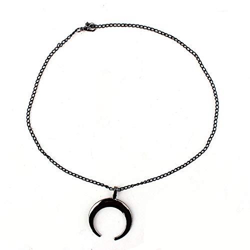 Doubnine Doubnine Black Crescent Necklace Chain Double Horn Pendant Gothic Punk Steampunk Women Fashion Halloween Accessories