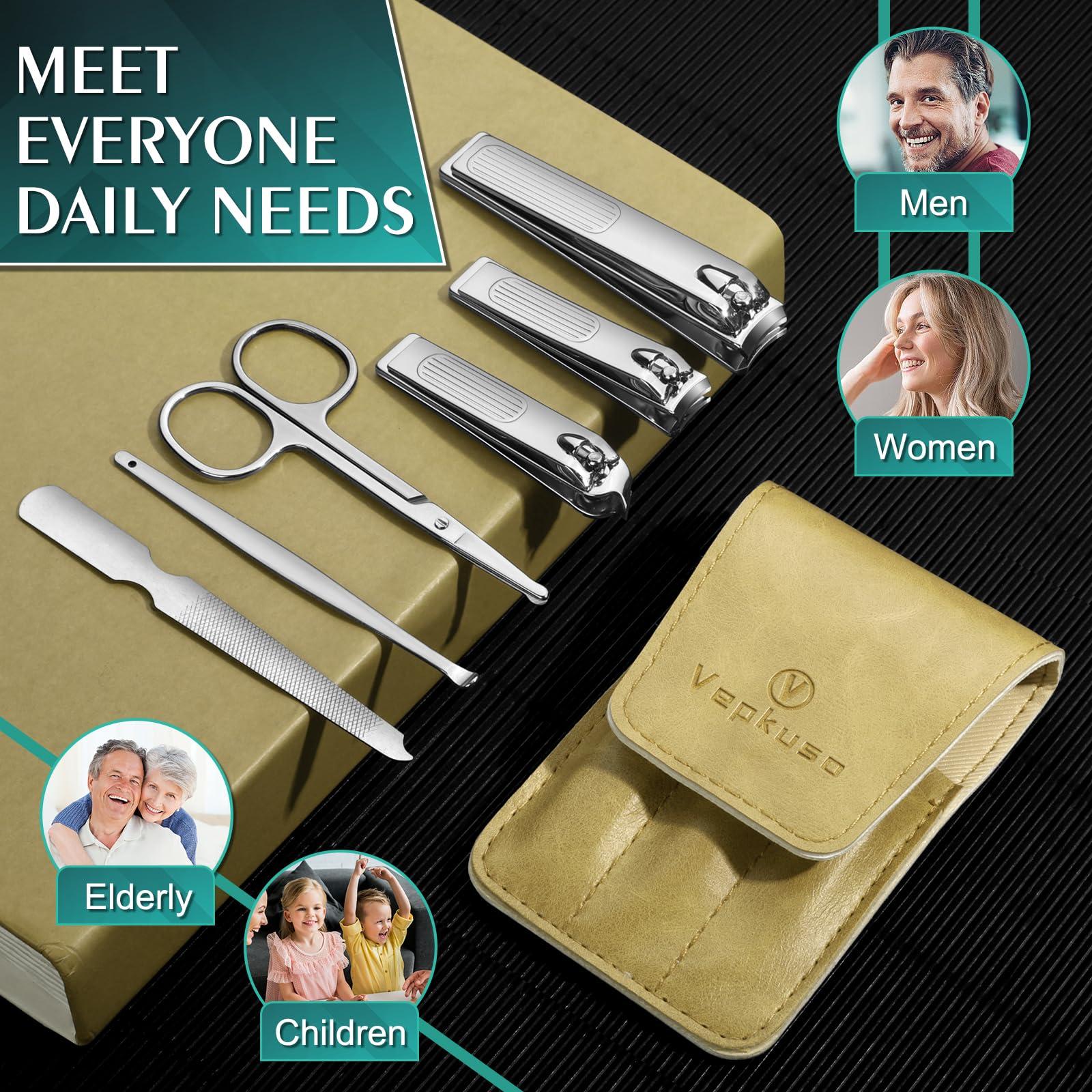 Vepkuso Nail Clippers Set, Vepkuso 6 Pcs Toenail Clippers, Stainless Steel Fingernail Clipper, and PU Leather Manicure Set, Gift Ideas