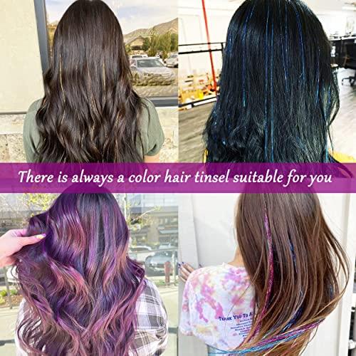 NIACONN 1000 Strands Purple Hair Tinsel - 47Inch Heat Resistant Fairy Hair Glitter Tinsel Hair Extensions