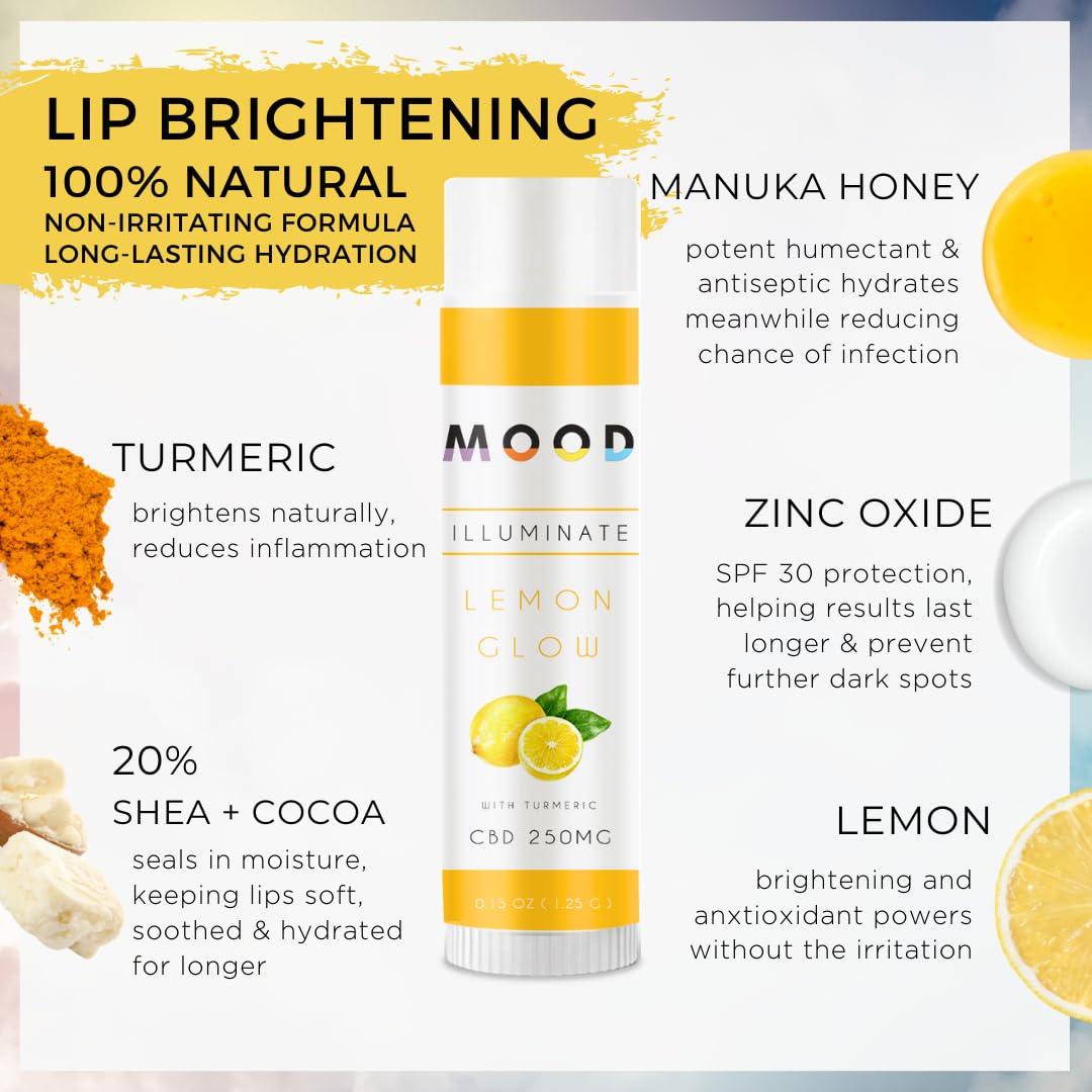 Generic MOOD Brightening Lip Balm SPF 30 with Manuka Honey | 20% Cocoa + Shea Butter | Lip balm for Dark Lips | Protects and Heals Sunburn (Lemon Turmeric)