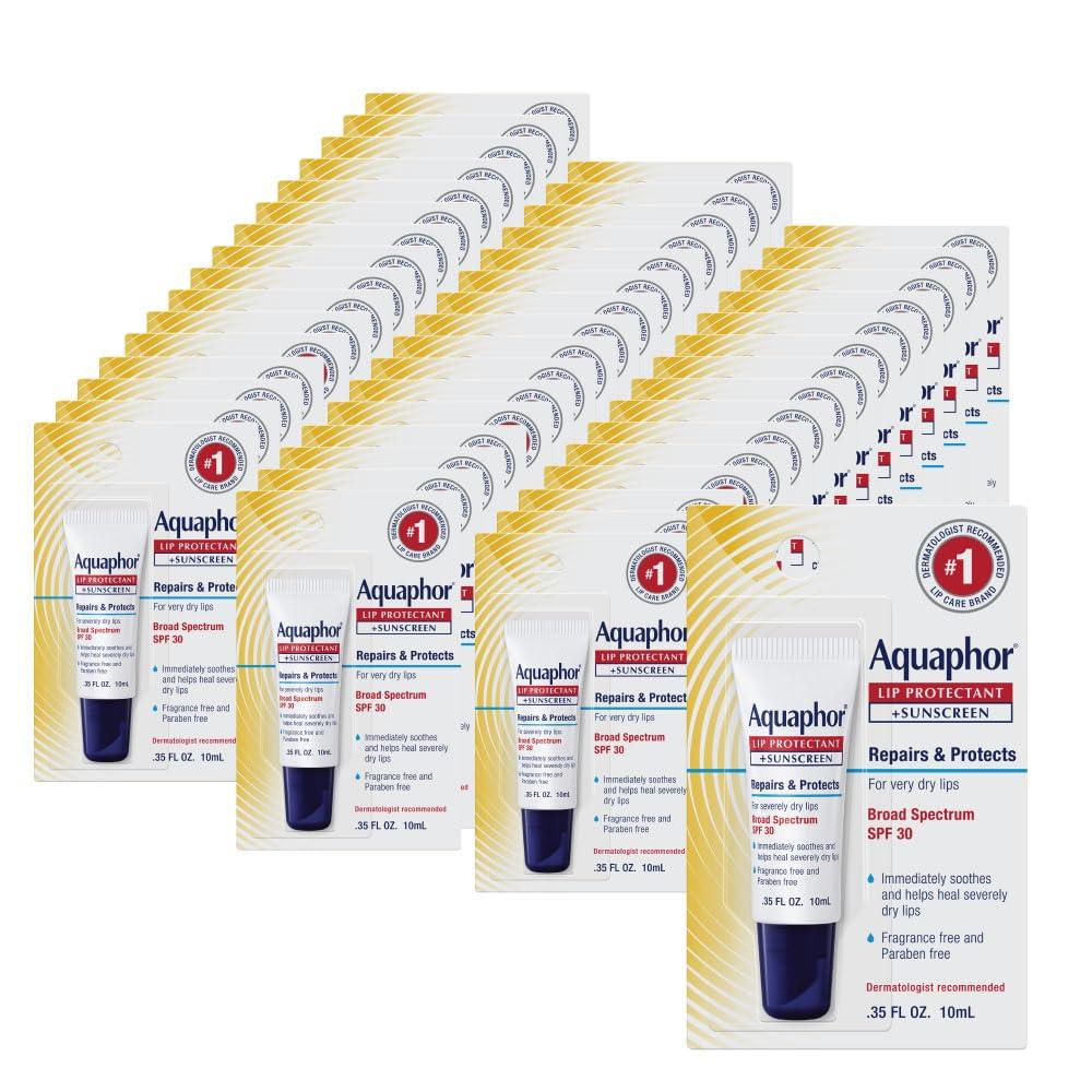 Aquaphor Aquaphor Lip Repair Lip Balm with Sunscreen, Lip Protectant, Lip Balm SPF 30, 0.35 Oz Tube (Pack of 48)